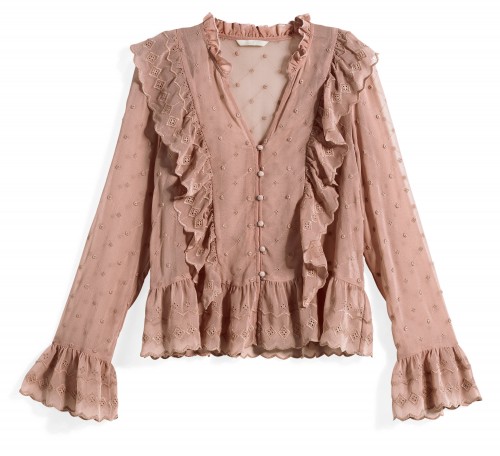 H&M Fall 2018 - Dusty Pink Mesh Ruffled Blouse - HKD 199