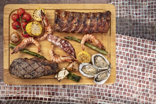 Poolside buffet at the Countdown Hotel in the City of Dreams resort in Macau.